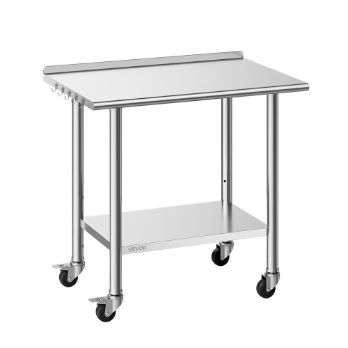 Edelstahltisch Gastro 915 X 610 X 894 Mm, Verstellbarer Edelstahltisch Mit Rollen, Aufkantung (30 Mm), Arbeitstisch Mit Grundboden Für Restaurant Obere Ablage (227 Kg) Untere Ablage (191 Kg)