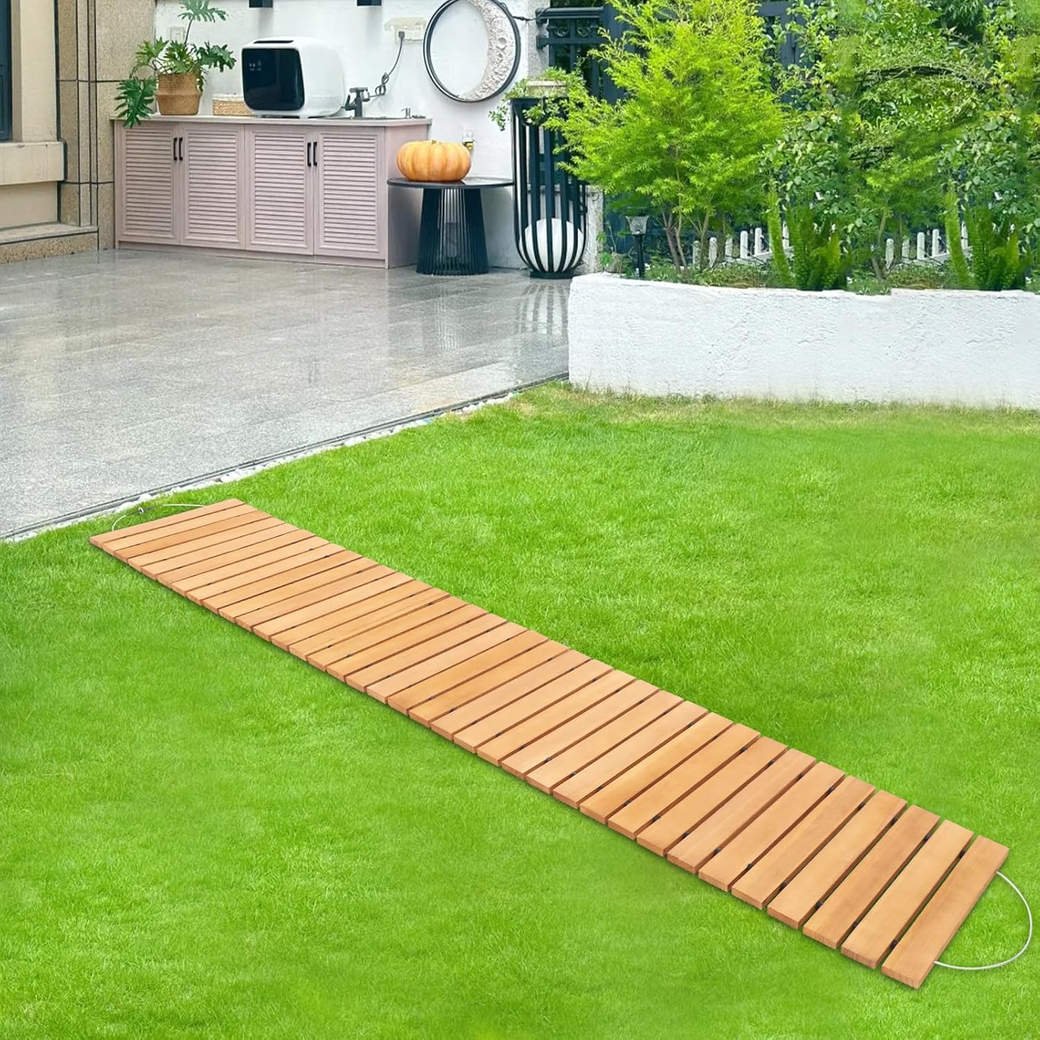 Rollbarer Holz-gartenweg 240 43 Cm Rollweg Dekorativer Garten-gehweg Außenweg Holzweg, Wetterfest, Rutschfest, Wege Im Garten Hinterhof Terrasse