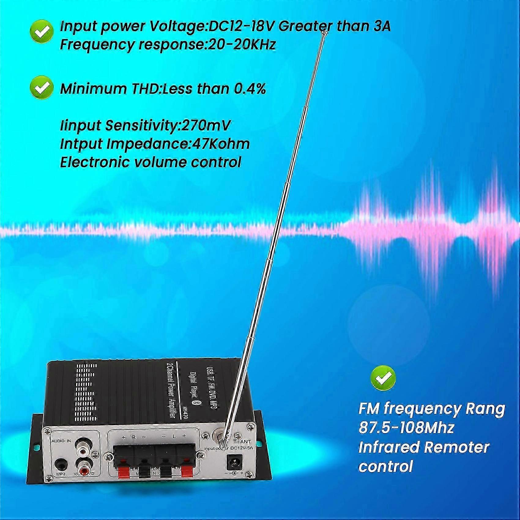 Amplificateur Audio Numérique 12 V Bluetooth 5.0 Hi-fi Avec Aigus Et Basses, 20 W X 2, Pour Home Cinéma, Club, Voiture, Fête.