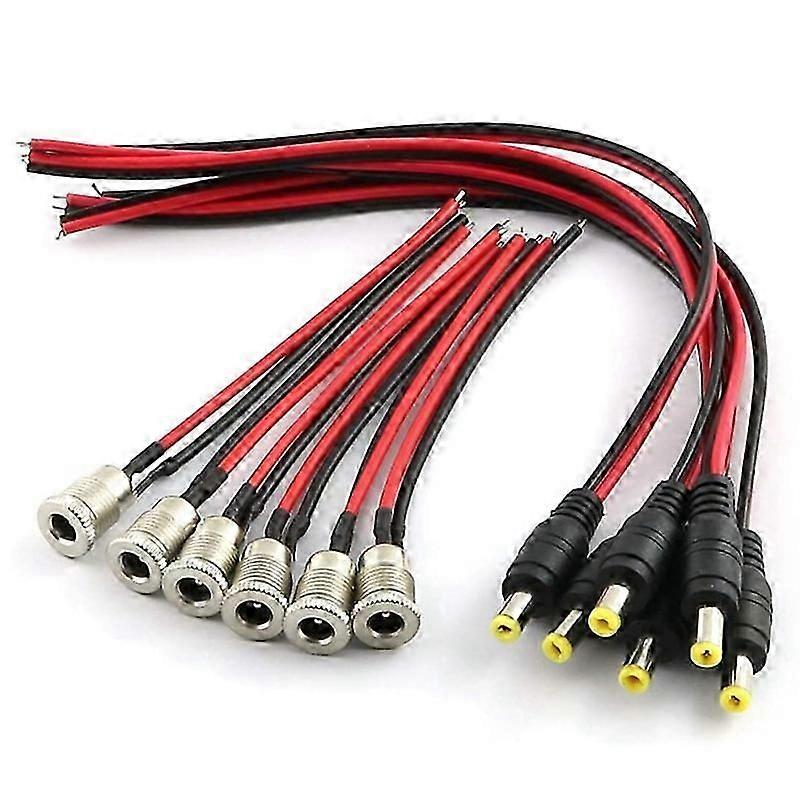 Lot De 6 Connecteurs D'Alimentation Cc : Prise Femelle 5,5 X 2,1 Mm Avec Filetage Et Câble, Et Fiche Mâle Cylindrique Avec Fil.