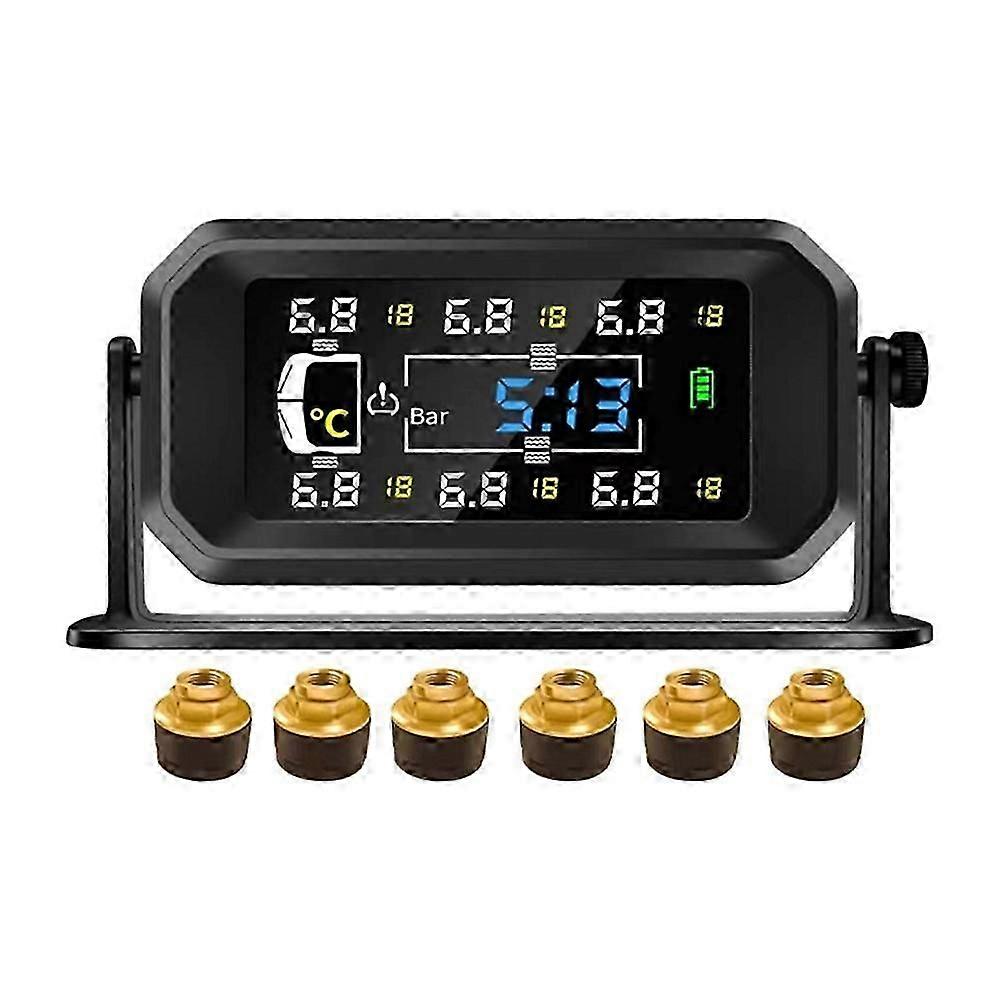 Système De Surveillance De La Pression Des Pneus (tpms) Pour Voitures, Camping-cars Et Camions : Capteur Solaire Pour 6 Roues, Horloge, Affichage De La Pression D'Air Et Alarme B Hf.