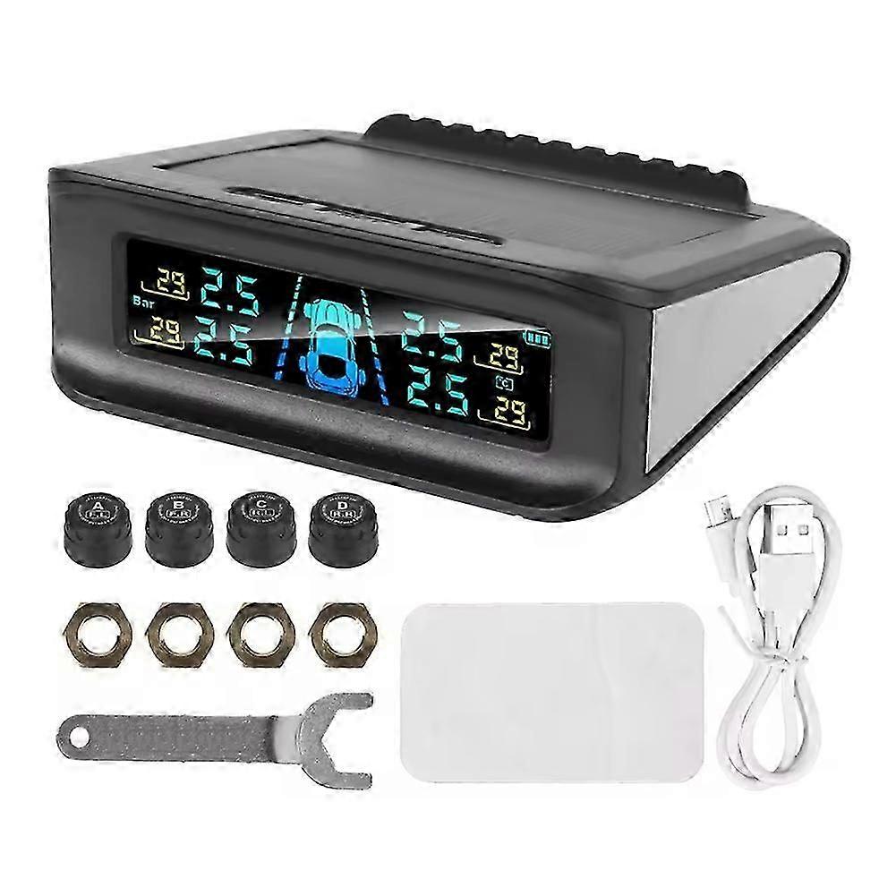 Système De Surveillance De La Pression Des Pneus (tpms) Sans Fil À Énergie Solaire, Écran Lcd, Alarme De Pression Et De Température En Temps Réel, Chargement Usb, Compatible Avec Les Voitures