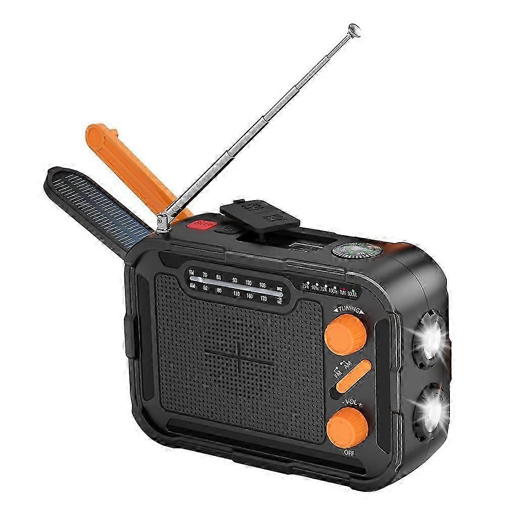Radio Solaire D'Urgence 5000 Mah À Manivelle Avec Radio Fm, Am, Wb, Radio Météo Noaa, Lampe Torche De Lecture Led Et Chargeur De Batterie Externe.