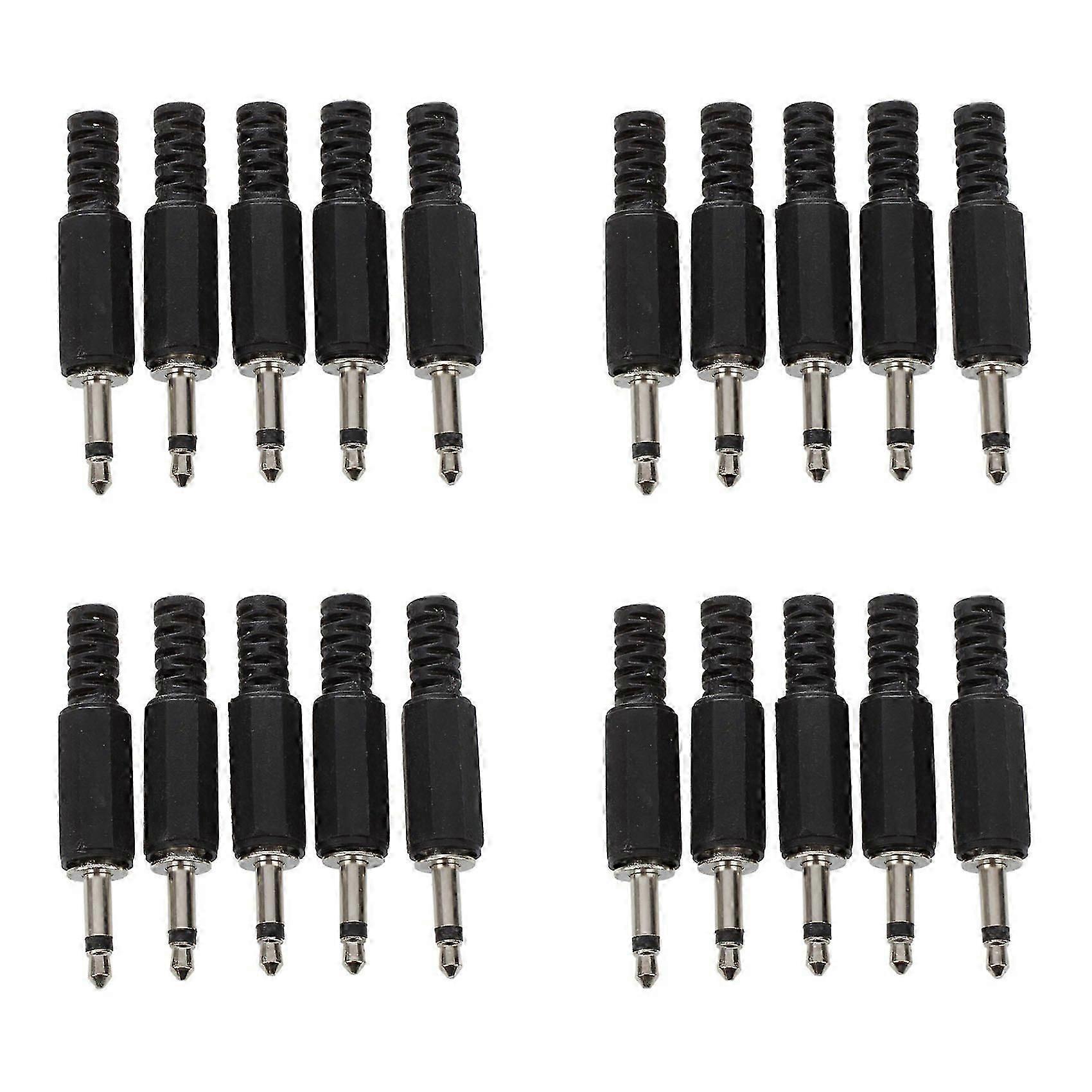 20 Connecteurs Audio Jack Mono Mâles 3,5 Mm En Plastique Noir Qaq