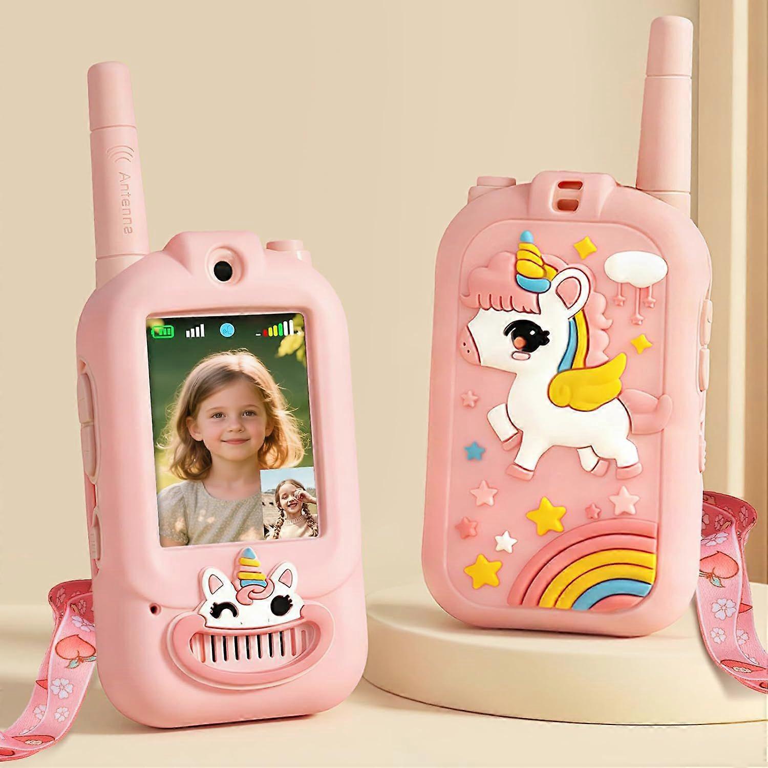 Talkies-walkies Pour Enfants Avec Écran - Lot De 2 Intercoms Rechargeables Avec Changeur De Voix, Jouet De Camping Et De Voyage Idéal Pour Les Garçons De 3 À 8 Ans (rose Mignon)