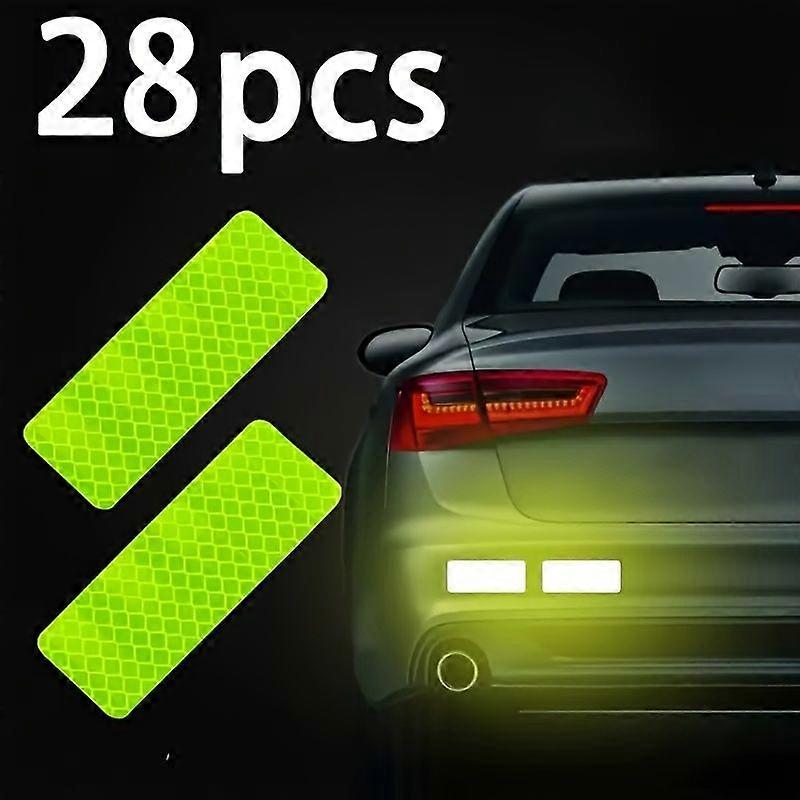 Autocollants De Sécurité Réfléchissants, Paquet De 28, Autocollants Quadrillés Jaune-vert Fluorescents Imperméables Pour Voitures, Camions, Vélos