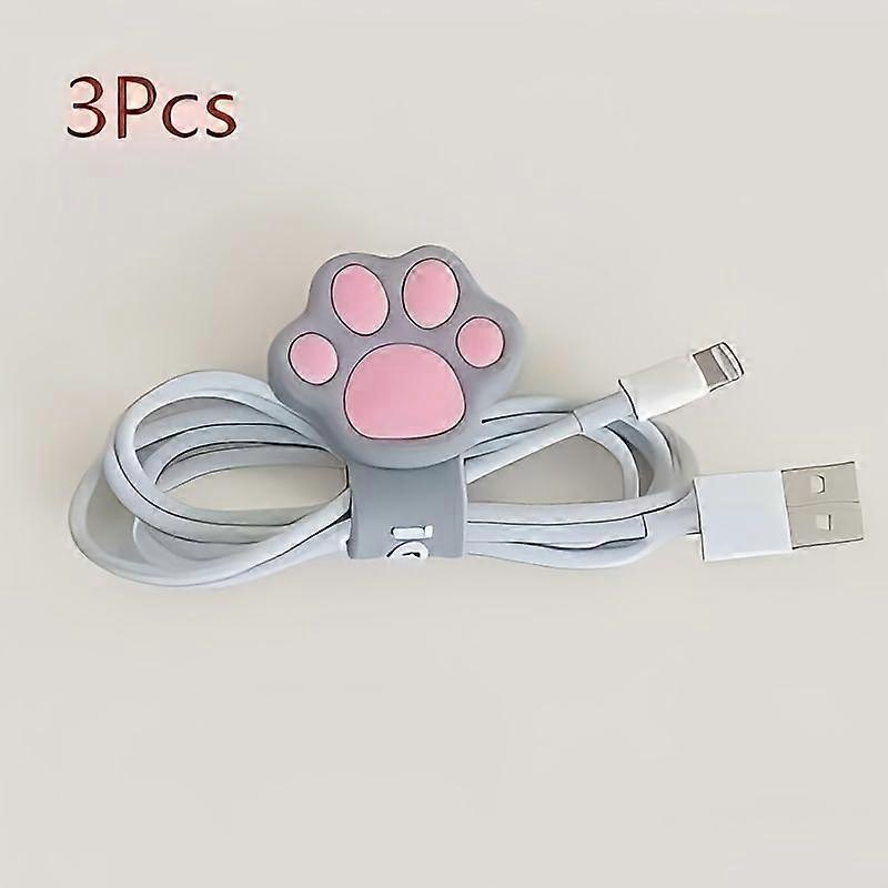 (lot De 3 Roses) Organisateur De Câbles En Forme De Patte De Chat, Enrouleur De Câble D'Écouteurs En Silicone Spiralé Pour Bureau Et Gestion Des Câbles De Charge De Téléphone