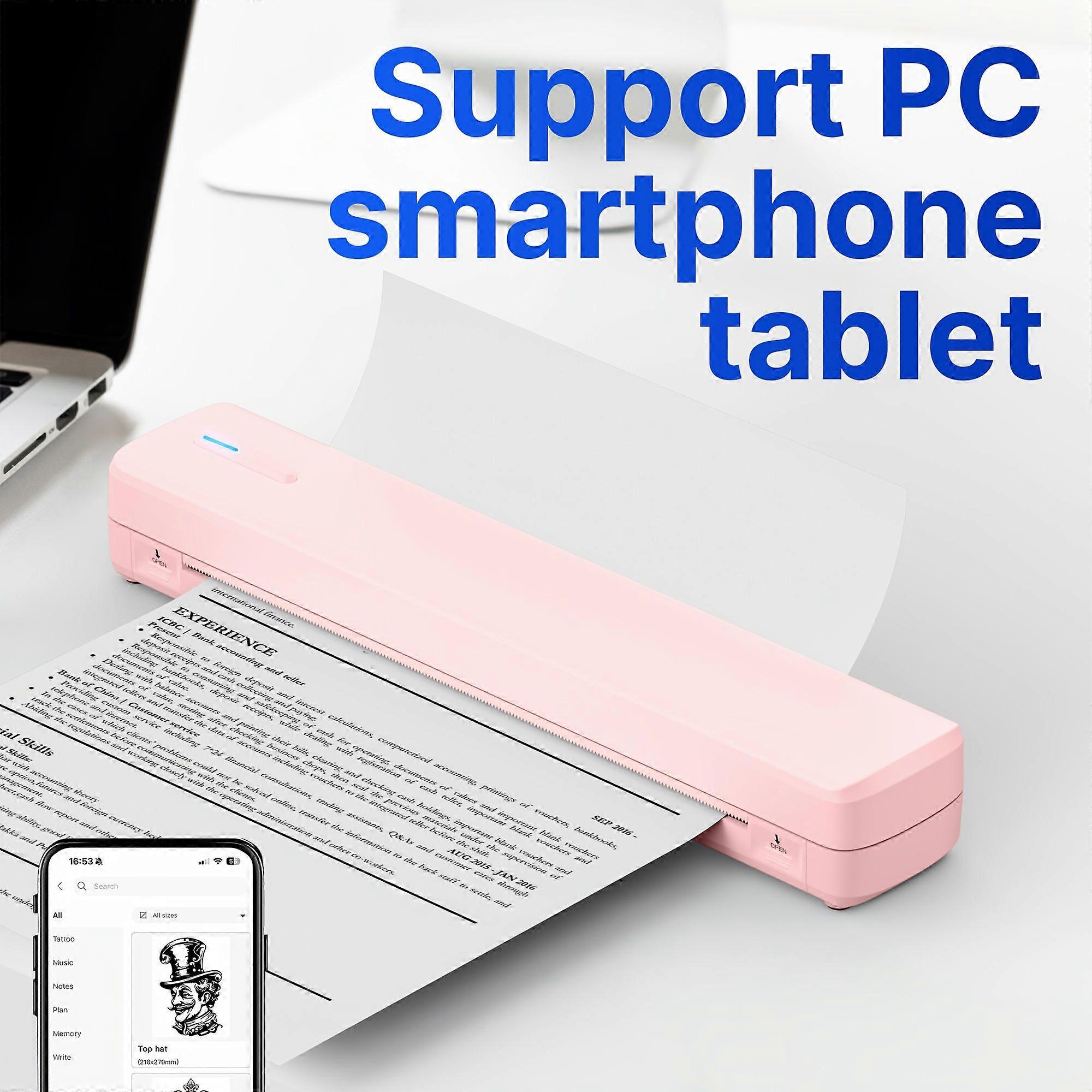 Imprimante Thermique Portable A4 Sans Encre, Chargement Sans Fil Bluetooth Usb, Compatible Ios, Android, Windows Et Mac, Idéale Pour Les Voyages, Le Bureau Et La Maison. Étiquette Et Impression De Doc