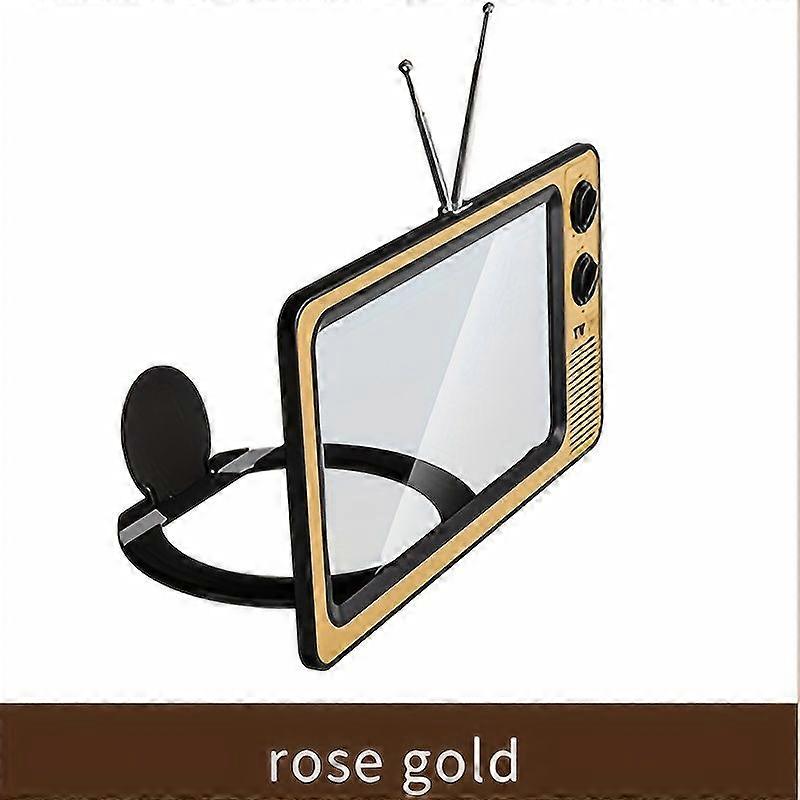 Amplificateur D'Écran De Téléphone 12 Pouces (rose Doré), Loupe D'Écran 3d Portable Pliable En Forme De Téléviseur Rétro, Protection Des Yeux Pour Appareils Mobiles