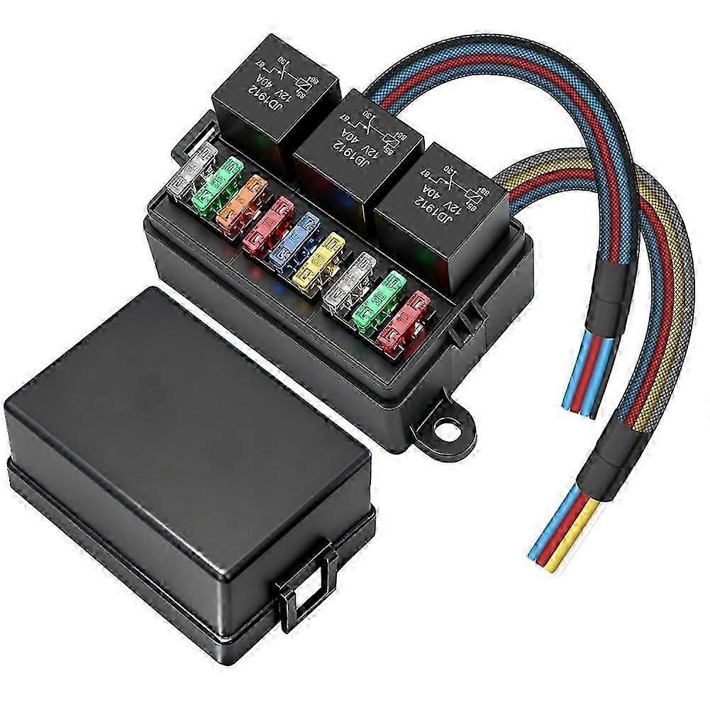 Boîtier De Relais 12 V 40 A, Précâblé À 9 Voies, Comprenant 3 Relais Et 9 Fusibles À Lames Atc/ato, Universel Pour Automobiles Et Camions.