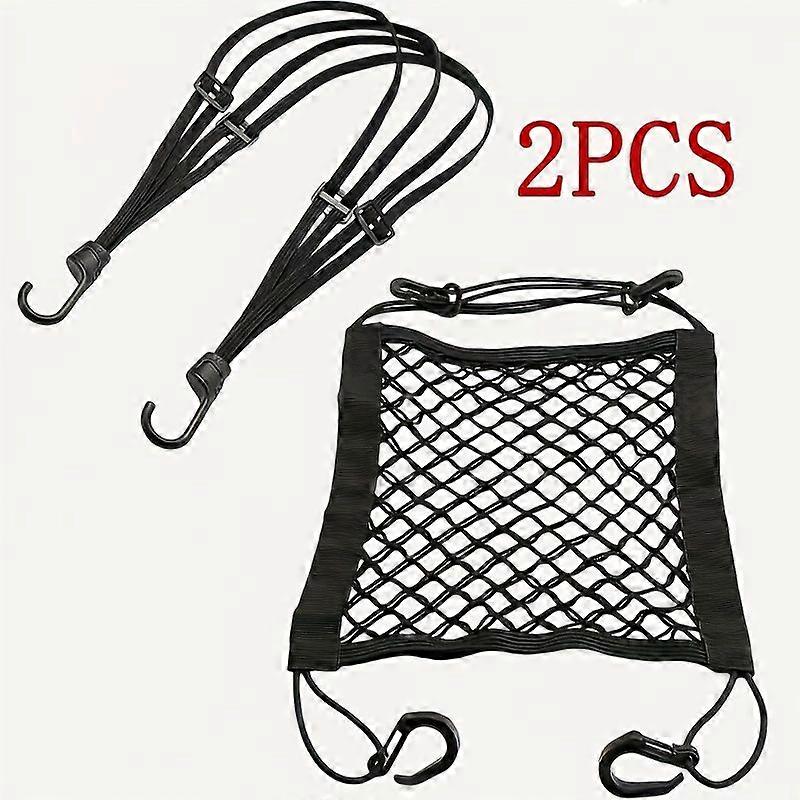 Lot De 2 Cordes Élastiques Avec Filet, Sangles À Crochets Noires Pour Ranger Casque De Moto, Vélo, Scooter.