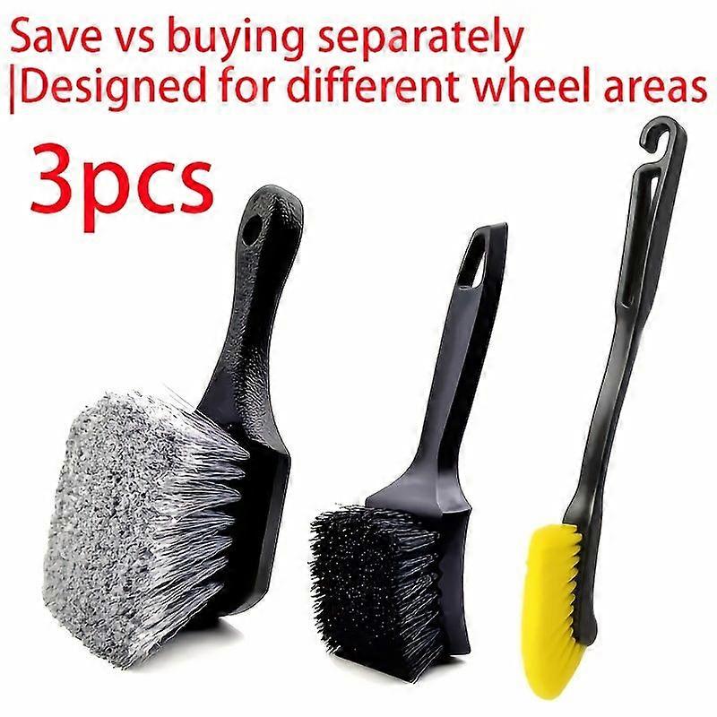 Ensemble De 3 Brosses De Nettoyage Robustes Pour Pneus Et Jantes, Poils En Pp Durables Avec Poignée Ergonomique Pour Le Nettoyage Automobile.