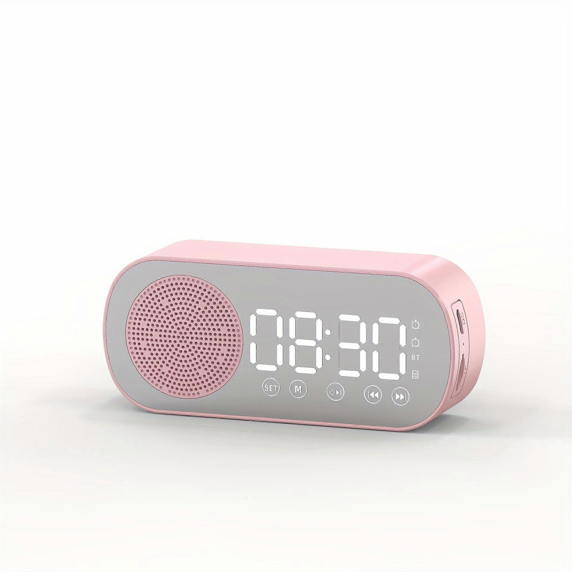 Enceinte Bluetooth Sans Fil Rose Et Grise Avec Affichage De L'Heure Par Led, Son Surround 3d À Double Haut-parleur, Lampe De Respiration À Faible Latence, Cadeau Portable Pour La Maison Ou Le Bureau
