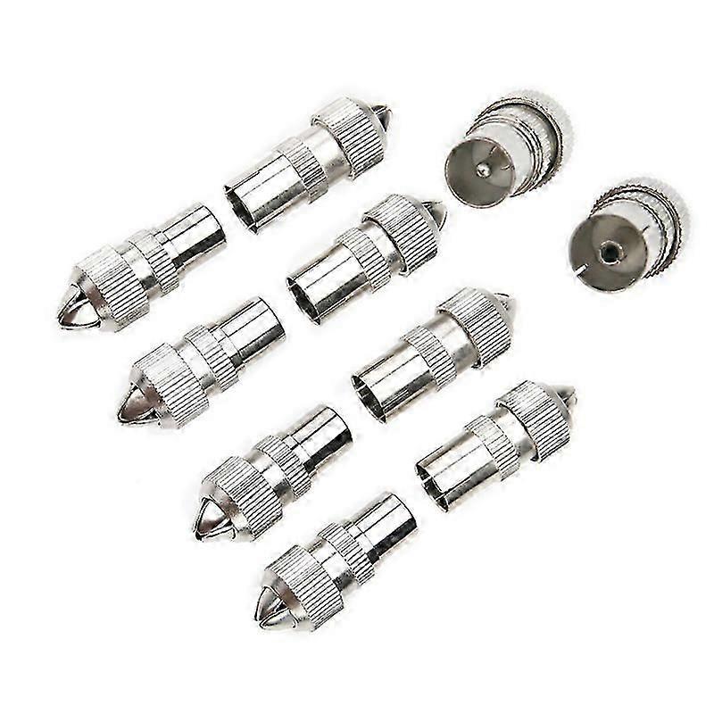Lot De 10 Connecteurs (5 Mâles, 5 Femelles) Pour Câble Coaxial D'Antenne Tv