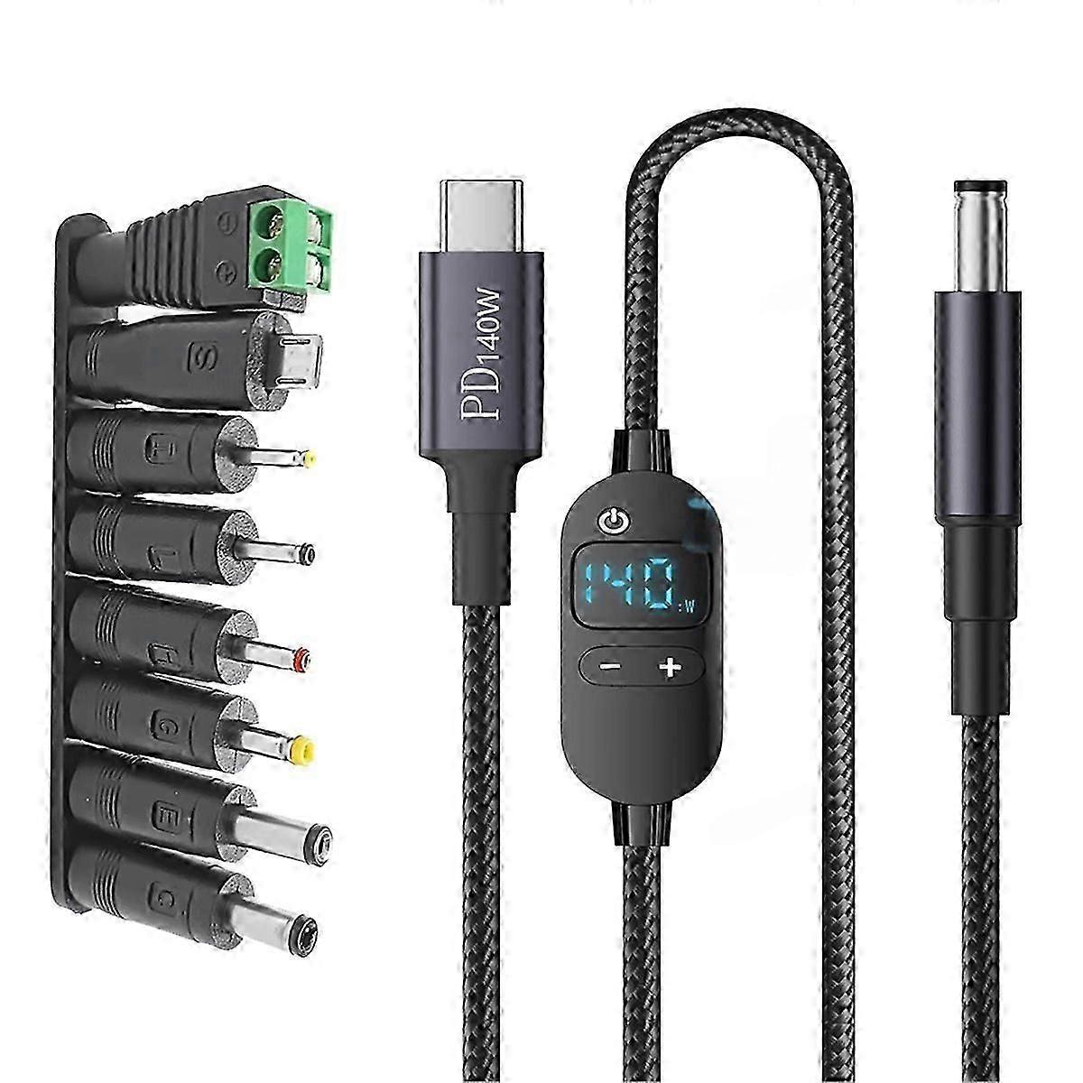 Câble D'Alimentation Usb-c Vers Cc 140 W Vers 5 V, 9 V, 12 V, 15 V, 20 V, 28 V, Adaptateur De Tension Réglable, Connecteur Cor