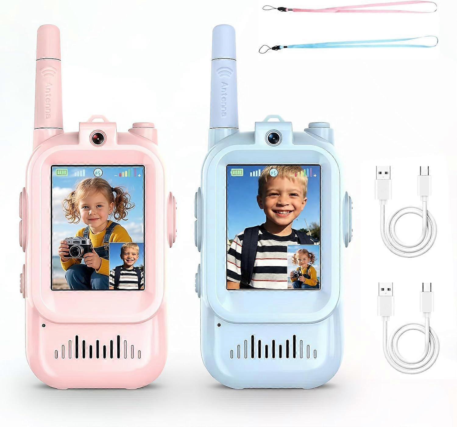 Talkies-walkies Vidéo Pour Enfants (lot De 2) - Jouets Amusants Pour Le Camping, La Randonnée Et Les Voyages - Rechargeables - Longue Portée - Cadeau Idéal Pour Les Garçons Et Les Filles De 3 À 12 Ans