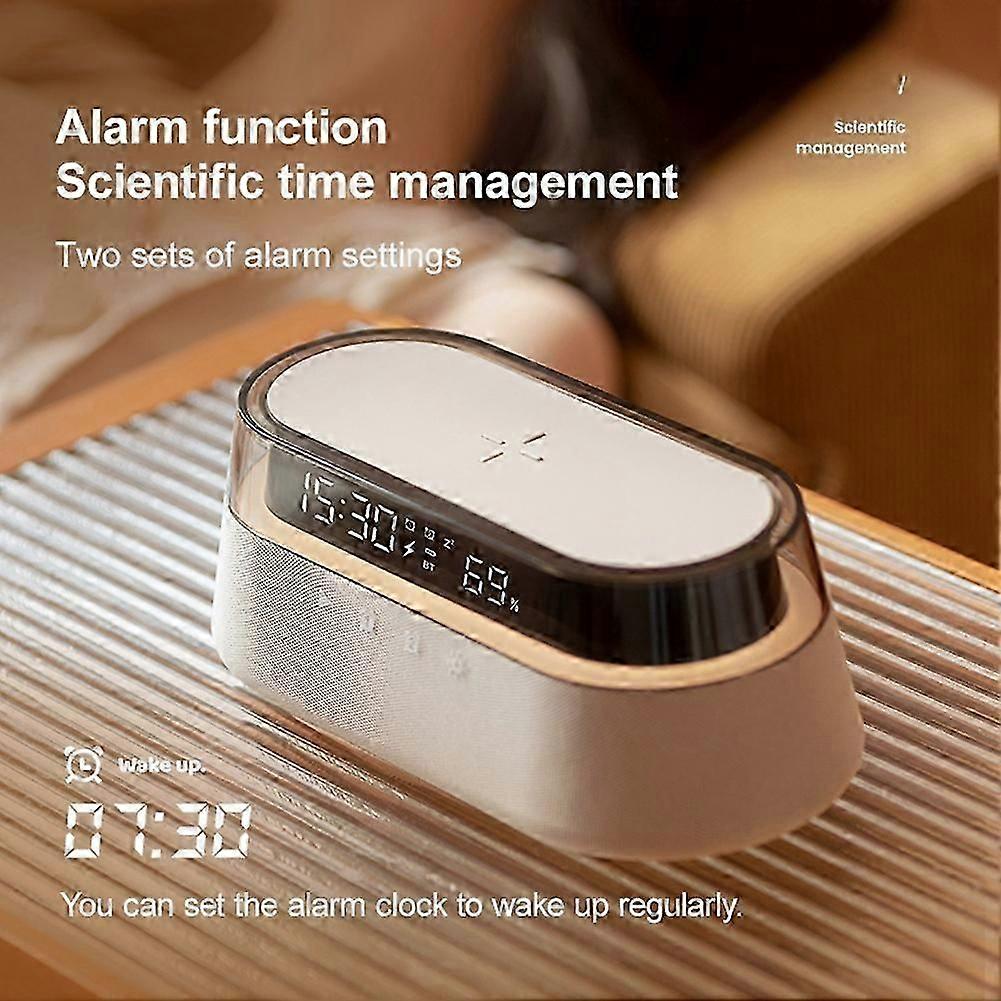 Enceinte Bluetooth Stéréo, Batterie 1800 Mah, Compatible Avec La Charge Sans Fil 15 W, Affichage De L'Heure Numérique, Veilleuse, Lampe De Bureau A Kns