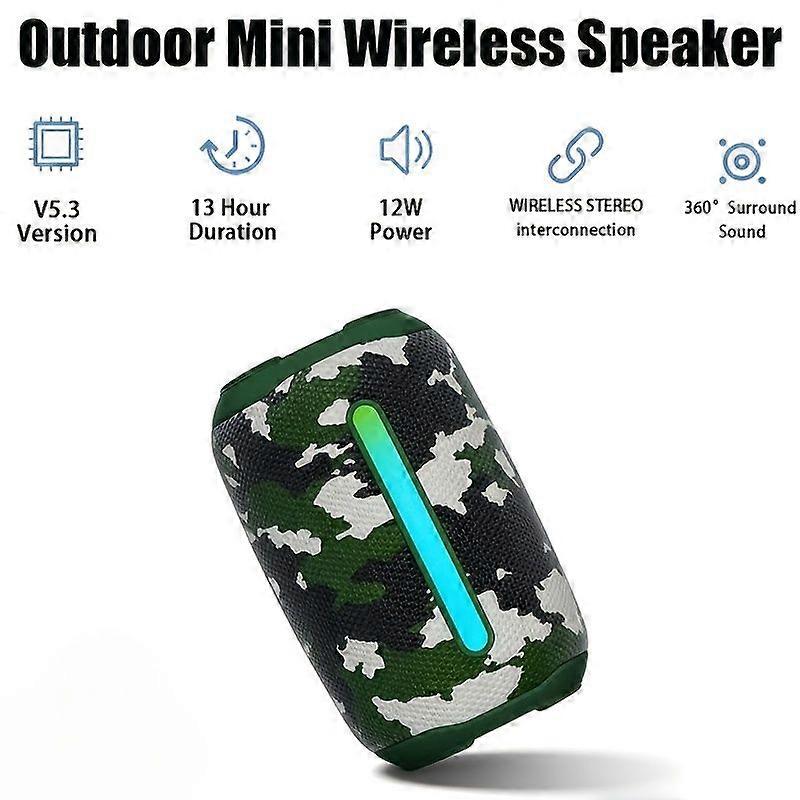 Enceinte Sans Fil Portable À Motif Camouflage, Bluetooth 5.3 12 W, Autonomie De 13 H, Appairage Tws, Ports Tf/aux/usb Pour Le Camping En Plein Air, À La Plage Ou Ailleurs.