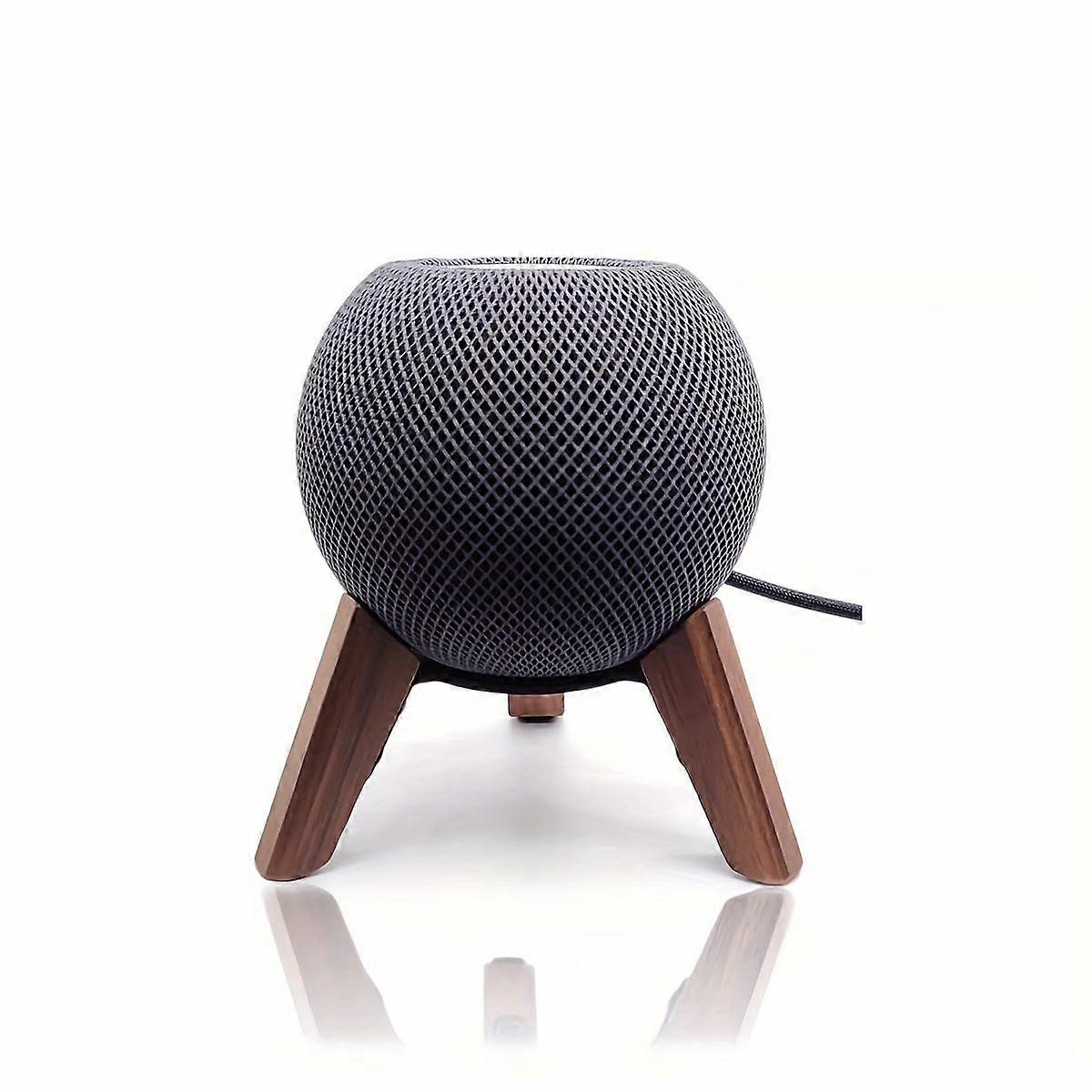 Support Trépied Pour Mini Enceinte Connectée, Structure En Bois Massif Et Métal, Patin Antidérapant En Silicone, Marron