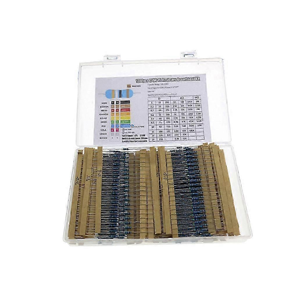 Kit De Résistances (1280 Pièces/boîte, 64 Valeurs), Assortiment De Résistances À Film Métallique À 1 %, Kit D'Échantillons De Résistances De 1 Ohm À 10 Mohm.