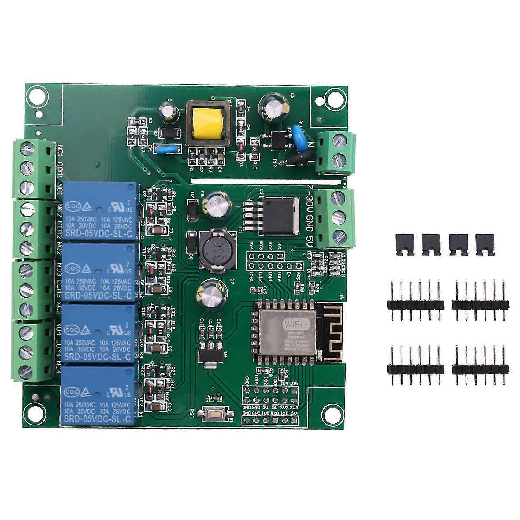 Module Relais Wi-fi Esp8266 Esp-12f 4 Canaux Ac90-250v/dc7-30v/5v Avec Temporisation Pour Arduino Ide, Maison Connectée Et Iot À Distance.