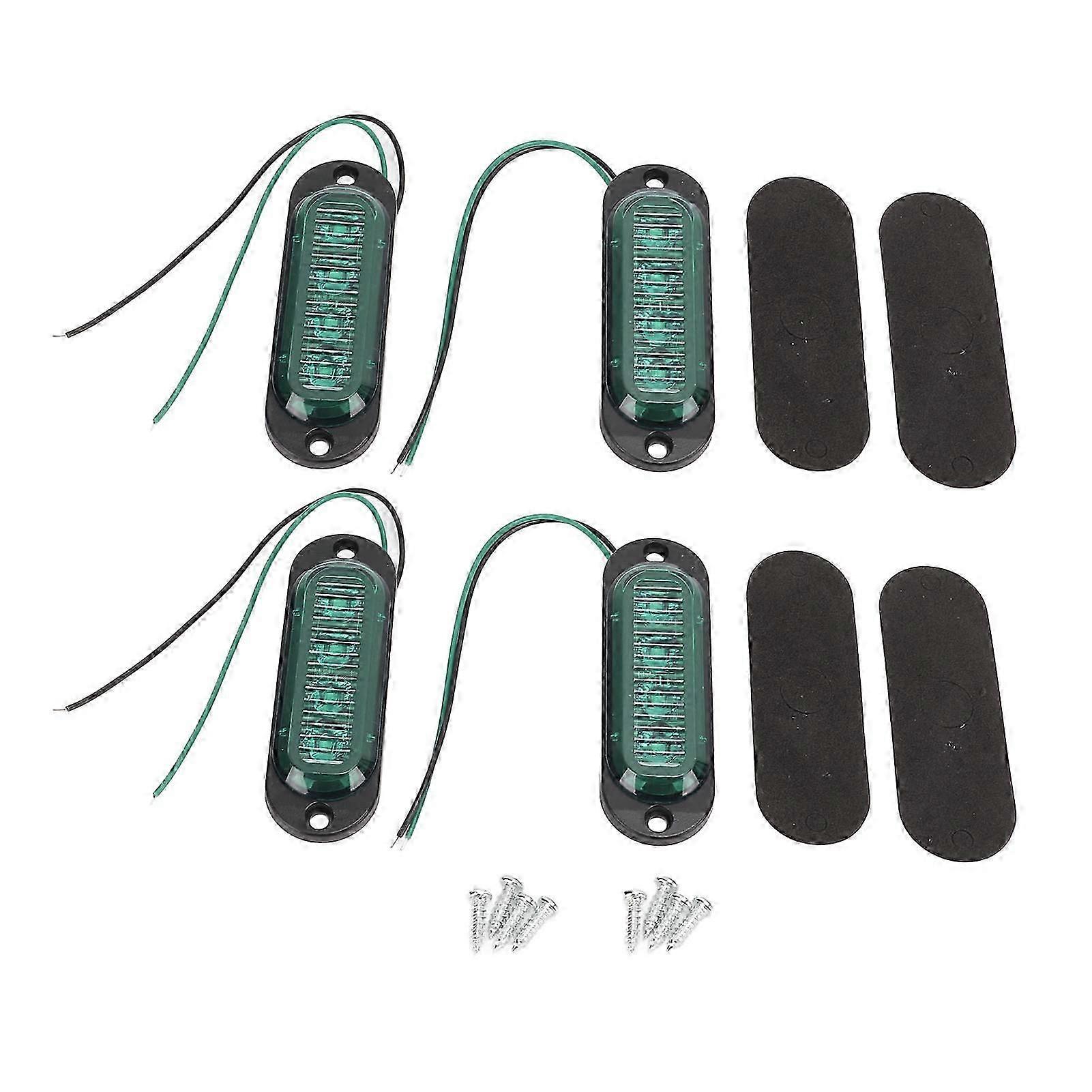 Lot De 4 Feux Latéraux Pour Camion, Haute Luminosité 3000k, Étanches Ip65, 4 Led, Installation Facile, Feu Clignotant D'Urgence Pour Camion, 12-24v, Vert