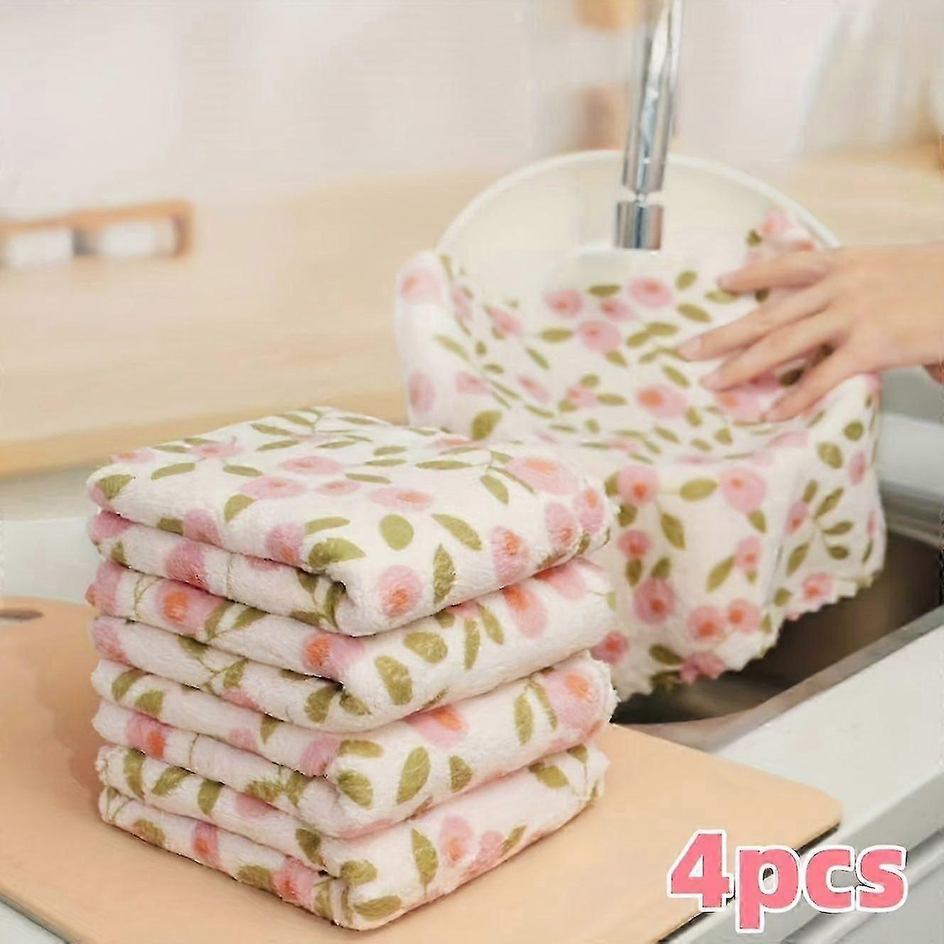 (4 Pièces) 4 Ou 8 Chiffons En Polaire Corail - Serviettes De Nettoyage À Séchage Rapide Et Haute Absorption, Douces Et Multi-usages Pour La Cuisine, La Salle De Bain Et Le Verre [jkw]