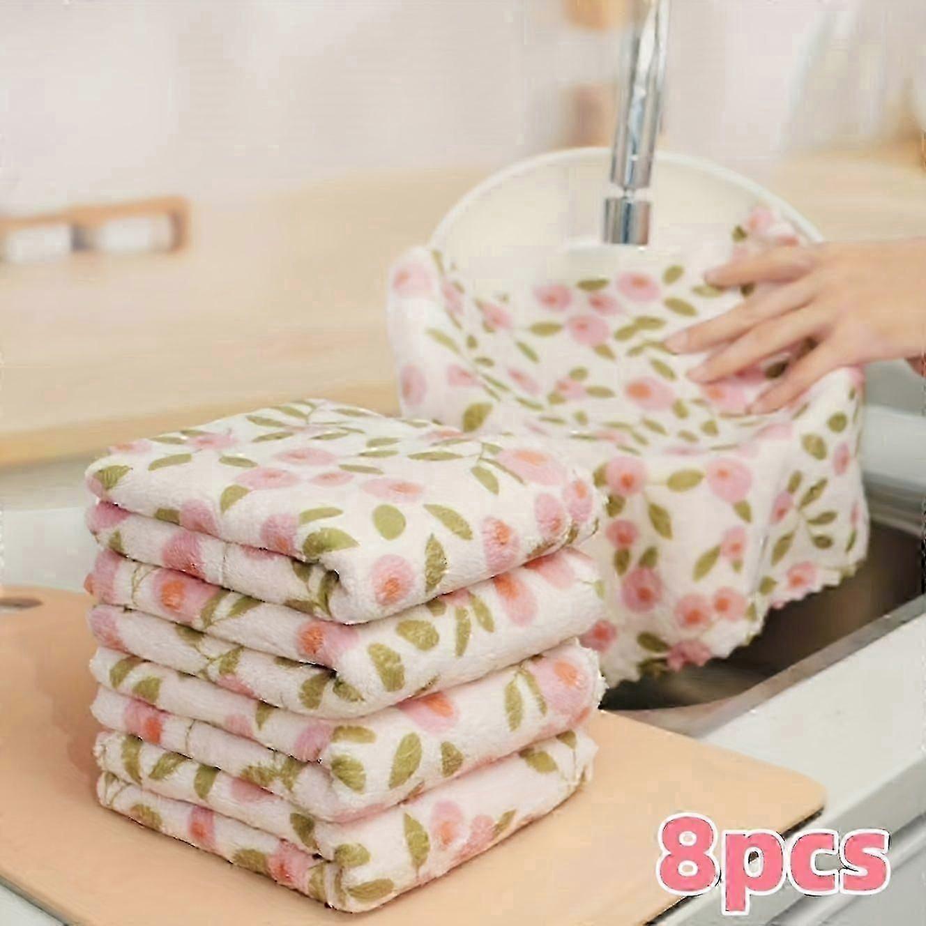 (8 Pièces) 4 Ou 8 Chiffons En Polaire Corail - Serviettes De Nettoyage À Séchage Rapide Et Haute Absorption, Douces Et Multi-usages Pour La Cuisine, La Salle De Bain Et Le Verre [jkw]