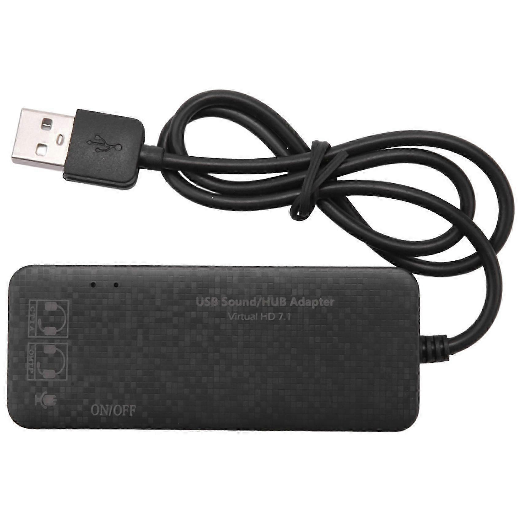 Hub Usb 2.0 À 3 Ports Avec Carte Son Externe 7.1 Canaux, Adaptateur Casque Et Microphone Pour Pc, Noir Kns