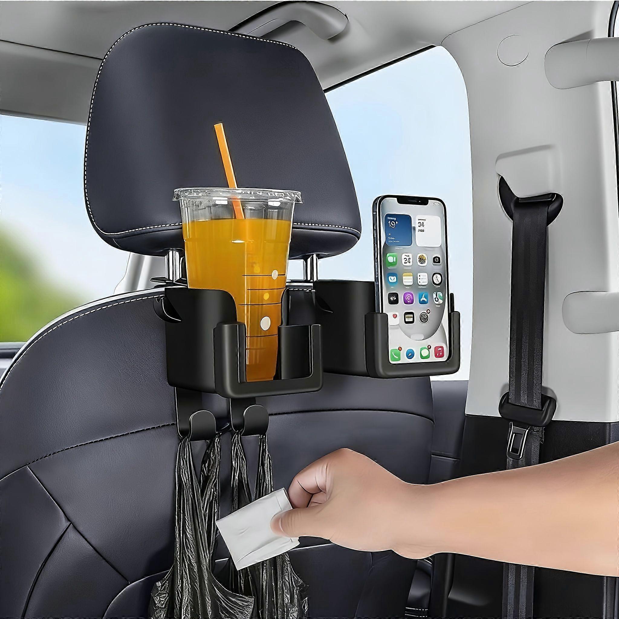 Ensemble De 2 Organisateurs De Dossier De Siège Auto Avec Porte-gobelet, Support Pour Téléphone Et Crochet, Rangement En Plastique Noir Pour Bouteilles D'Eau, Sacs Poubelle, Véhicules
