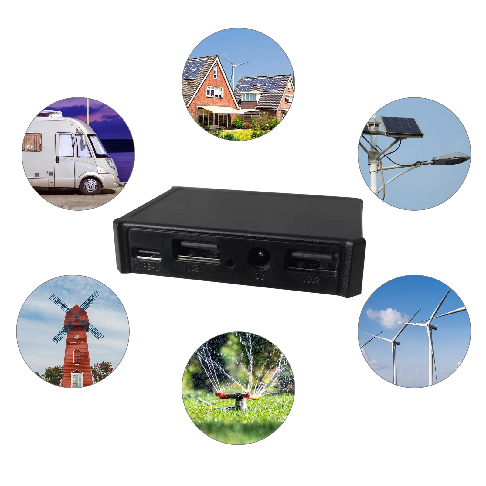 Spannungsregler, Stabilisator Und Laderegler Für Solarmodule Mit Kontrollleuchte, Zwei Usb-anschlüssen, Einem Usb-c-anschluss Und Einem Tragbaren Dc-ausgang