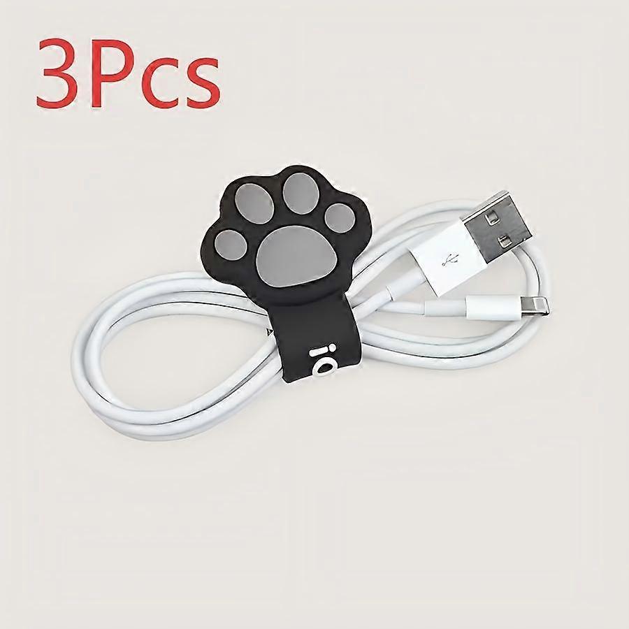 (lot De 3 Noirs) Organisateur De Câbles En Forme De Patte De Chat, Enrouleur De Câble D'Écouteurs En Silicone Spiralé Pour Bureau Et Gestion Des Câbles De Charge De Téléphone