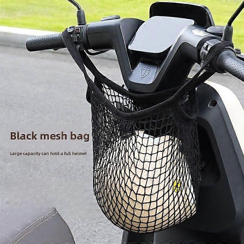 Sacoche Filet De Rangement Pour Moto (noire - Courte), Porte-casque Avant En Maille Élastique Pour Vélos Et Scooters Électriques, Compatible Avec Les Casques Intégraux, Sac De Transport Multi-usages