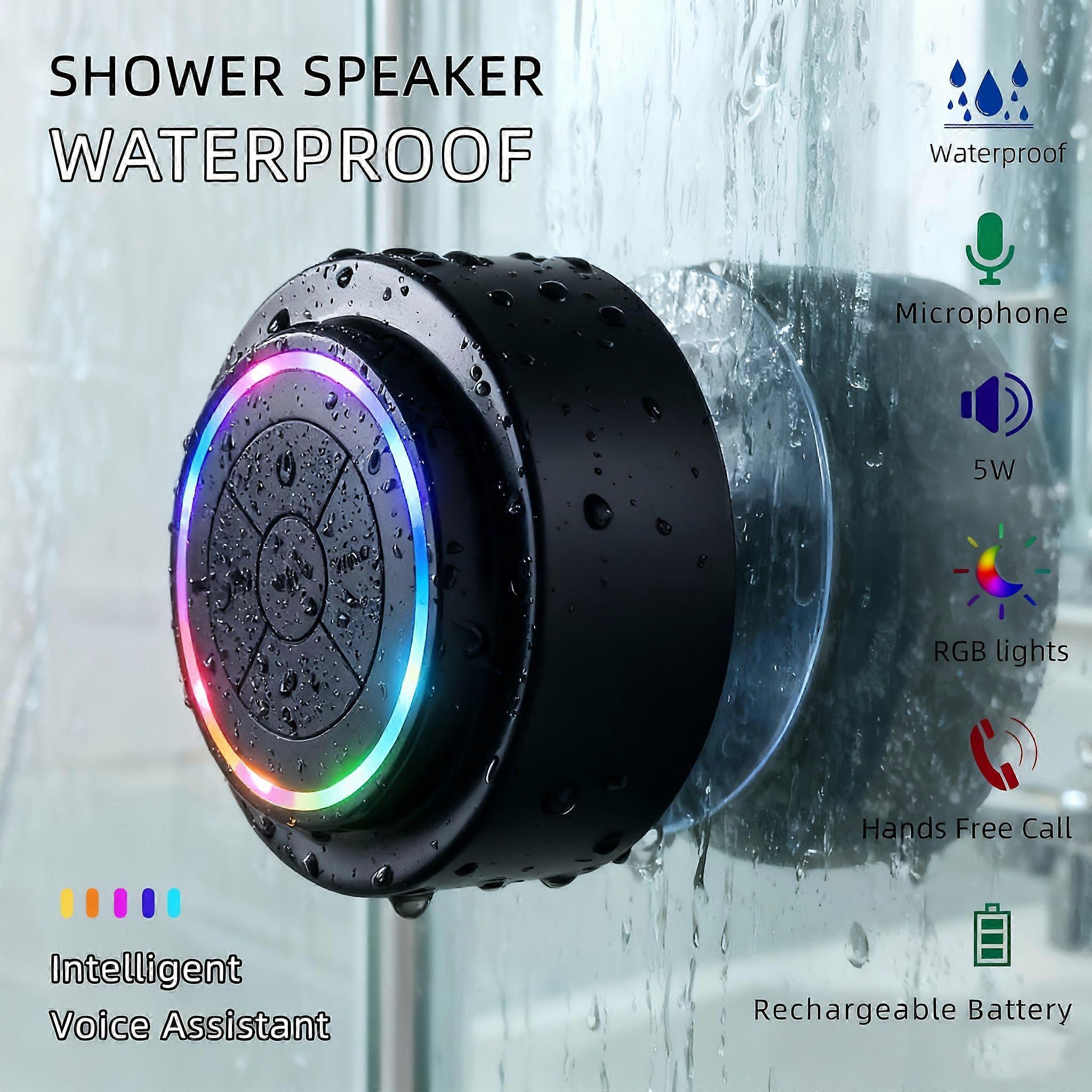 Mini Enceinte De Douche Portable, Enceinte Bluetooth Étanche 5 W Avec Lumière Rgb, Ventouse, Appels Mains Libres, Appairage Tws, Usb-c, Batterie 1200 Mah.
