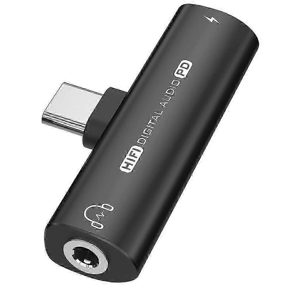 Adaptateur 2 En 1 Usb Type-c Vers Usb C/écouteurs 3,5 Mm, Convertisseur Audio Dac Pour Casque, Décodeur Numérique 32 Bits/384 Khz Pd27w Noir Kns