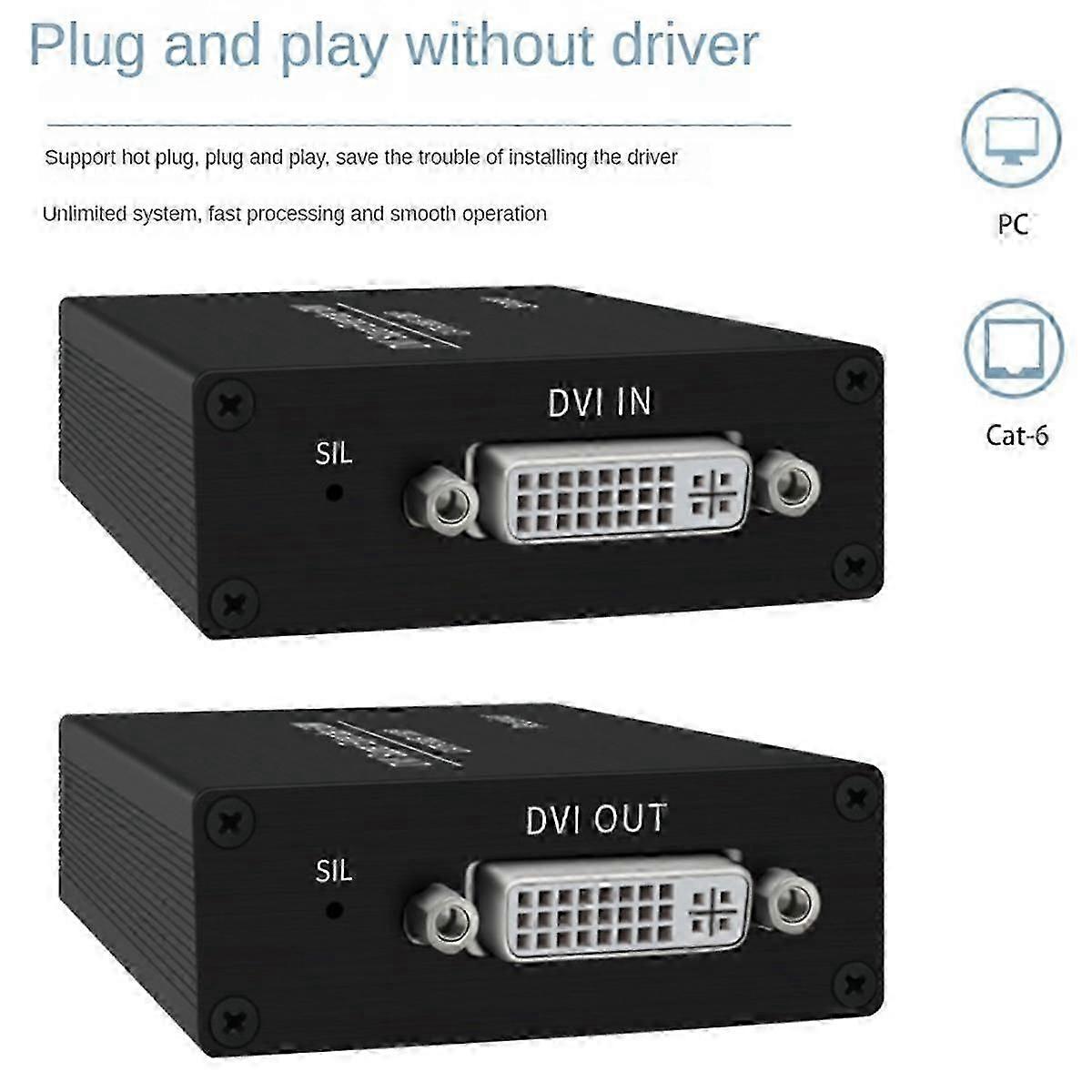 Rallonge Dvi Rj45 Cat6, Rallonge De Câble Jusqu'à 60 M (196,8 Pi), Émetteur-récepteur, Adaptateur Ethernet Dvi Hd 1920 X 1200, Prise Ue