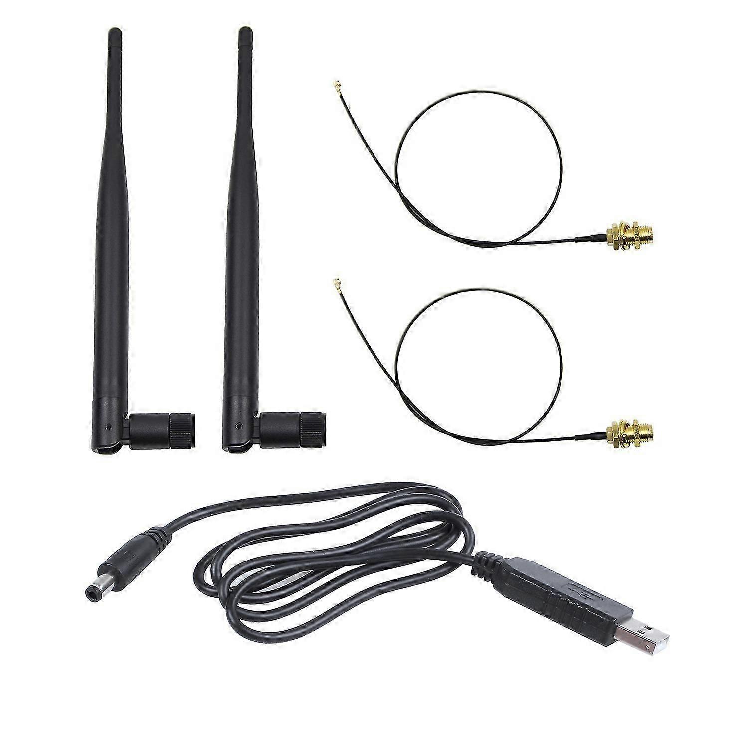 Antennes Wifi Double Bande Rp-sma 6 Dbi 2,4 Ghz/5 Ghz Et 1 Convertisseur Usb Cc 5 V Vers Cc 12 V (connecteur 2,1 Mm X 5,5 Mm) Qaq