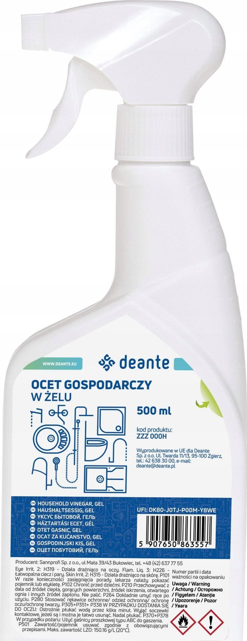 Reinigungsprodukt Deante 14 Prozent Essiggel 0,5l Gebrauchsfertig