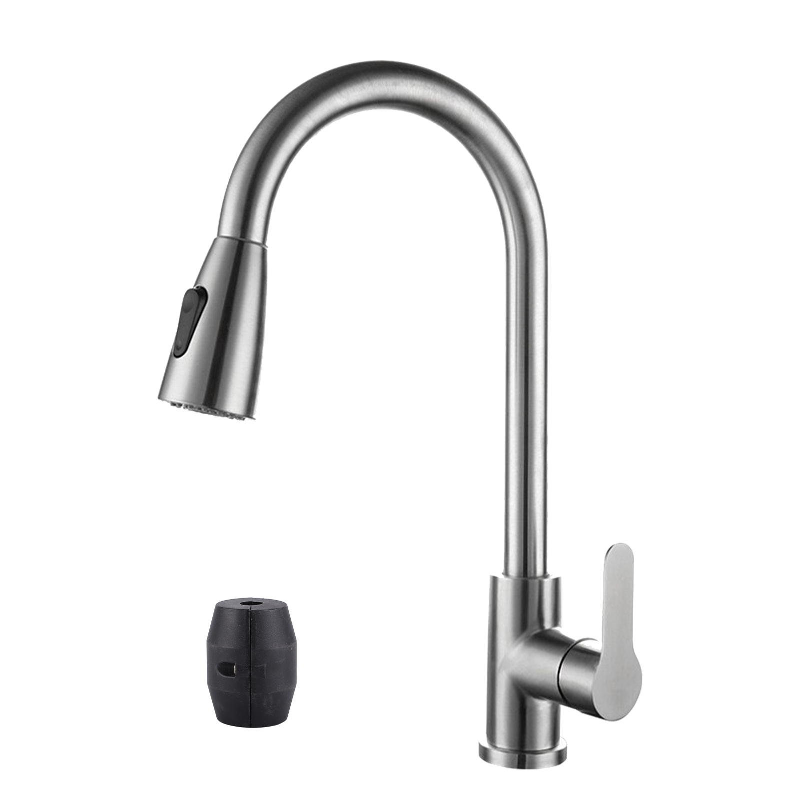 Küchenarmatur Aus Edelstahl Mit Ausziehbarem Brausekopf, Zwei Wasserauslässen, Einhebelmischer, Federbelasteter Ausziehbrause Für Spülbecken, Ideal Für Waschküche Und Badezimmer.