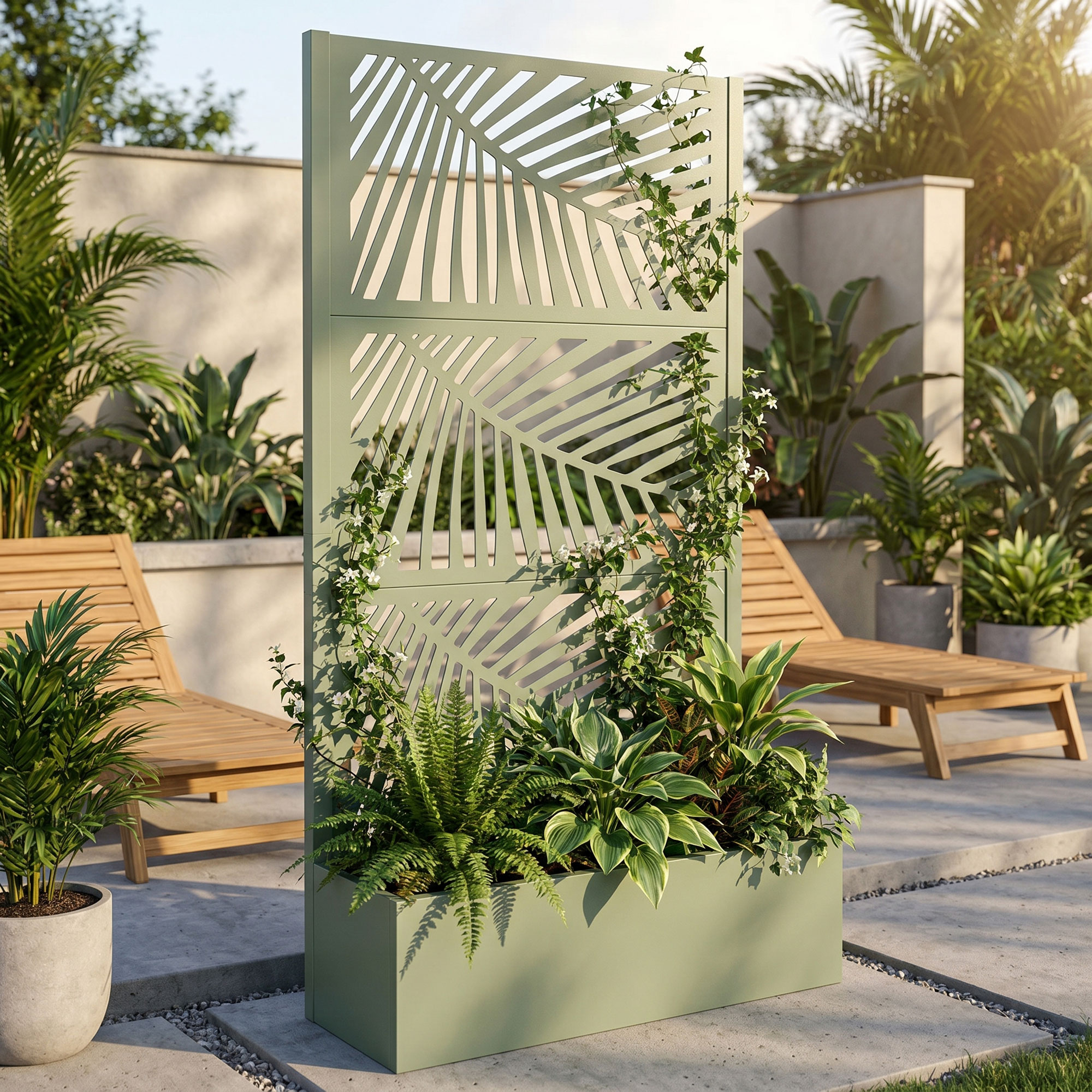 Kisha - Garten-pflanzkübel Mit Rankgitter Und Sichtschutz 98x180x30 Cm Pflanzbehälter Aus Salbeigrünem Metall