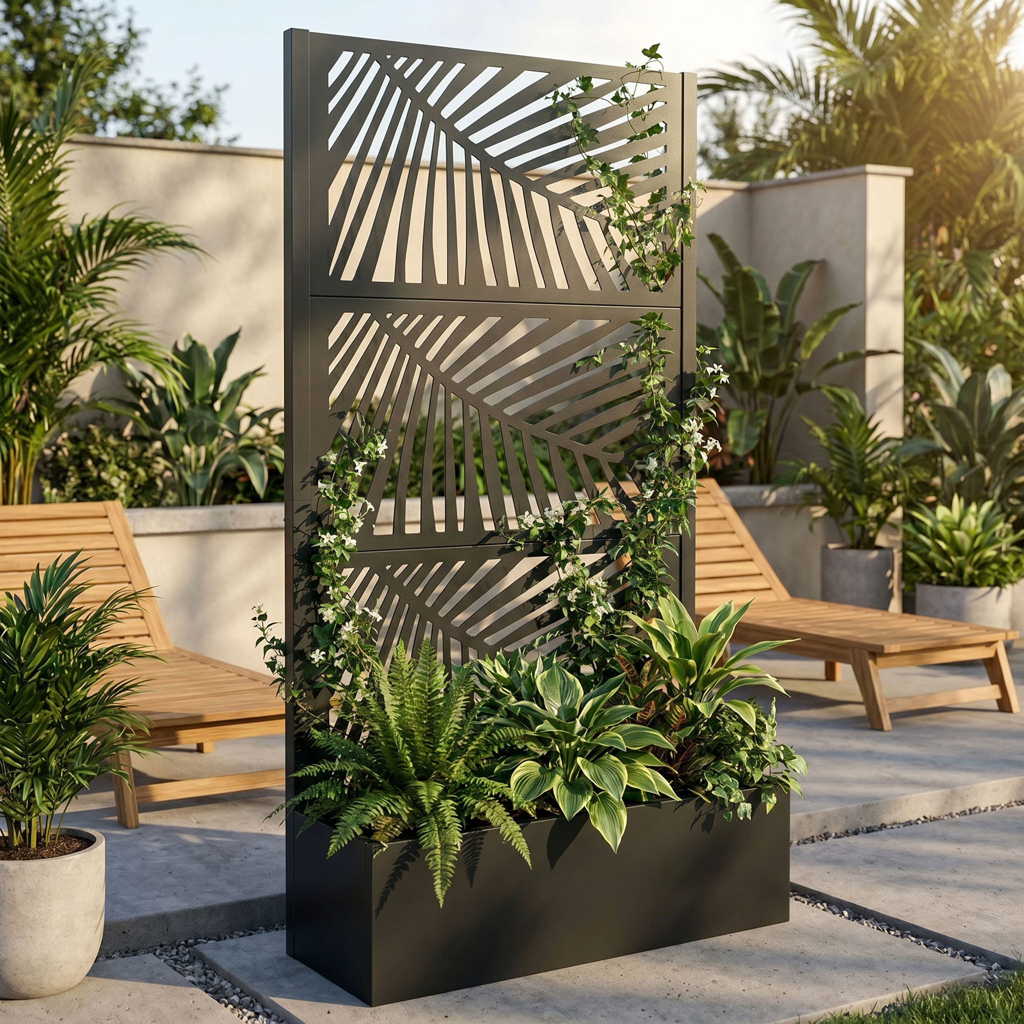 Kisha - Garten-pflanzkübel Mit Rankgitter Und Sichtschutz 98x180x30 Cm Pflanzbehälter Aus Schwarzem Metall