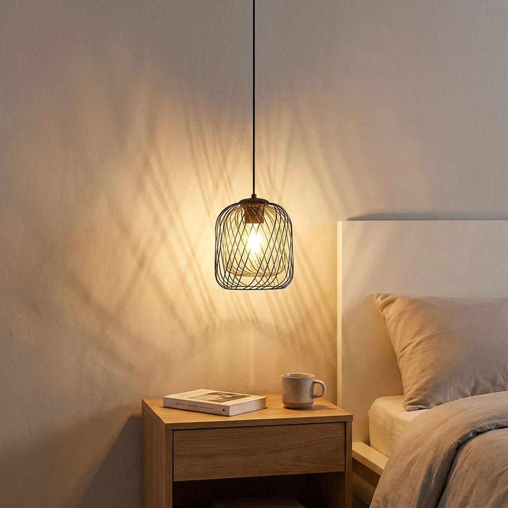 Led Hängeleuchte Pendelleuchte Esszimmerlampe Gitteroptik Schwarz H 150 Cm