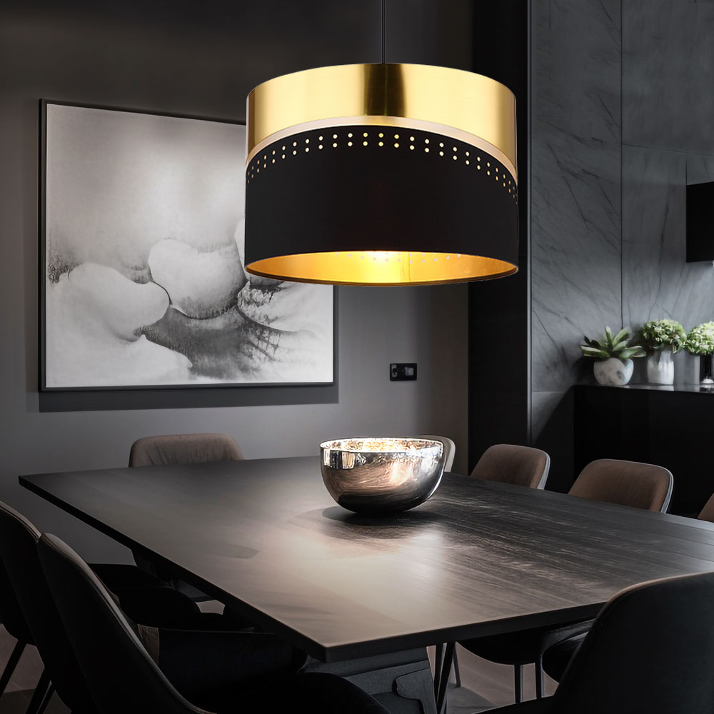 Led Hängeleuchte Pendelleuchte Wohnzimmer E27 Schwarz Metall Textil H 120 Cm