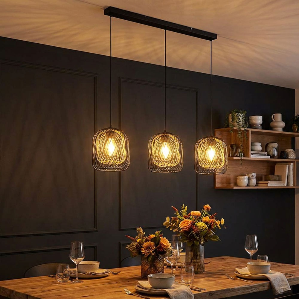 Led Hängelampe Pendelleuchte Esszimmerlampe 3-flammig Schwarz Metall H 150 Cm