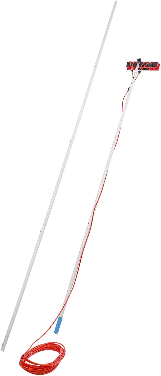 Reinigungsbürste Für Solarmodule (7 M), Wasserführende Teleskopstange Mit 35-cm-polypropylen-bürste Und Um 180° Schwenkbarem Kopf – Für Hohe Fenster, Wohnmobile Und Boote