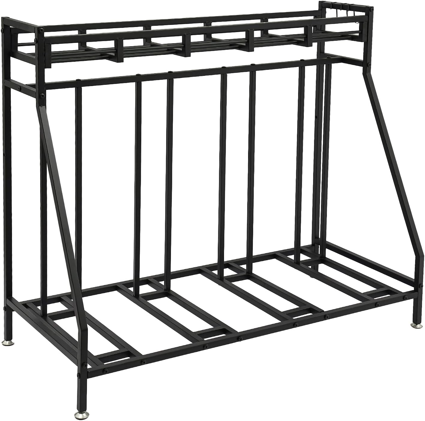 Schwarzer Fahrradständer Mit 4 Stellplätzen, Bodenständer Mit Haken, Für Garage, Keller, Garten, Büro 120 X 55 X 103,5 Cm, Tragkraft: 100 Kg