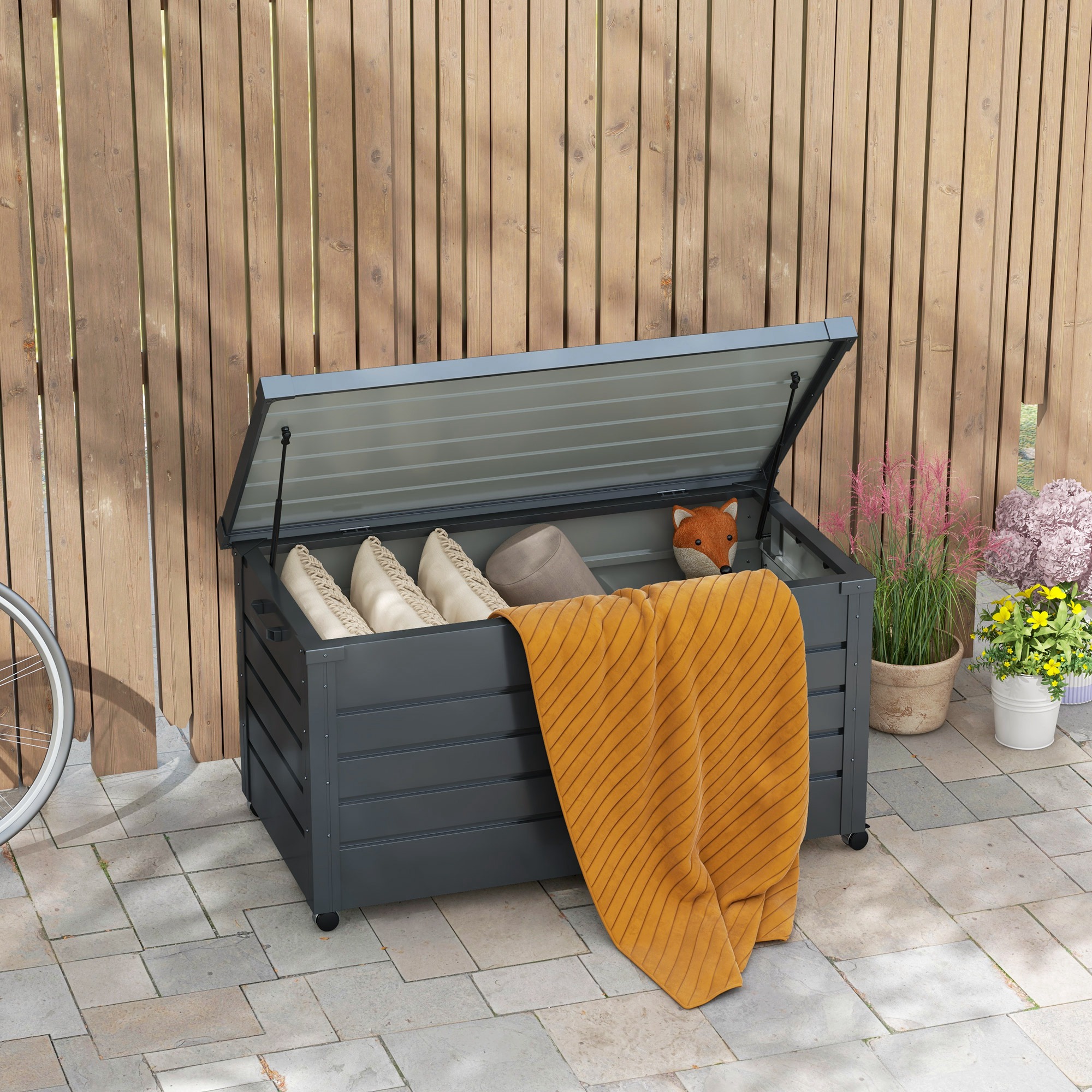 311-liter-gartenbox, Gasdruckfeder, Rollen, Griff, Verzinkter Stahl, 120 X 62 X 66 Cm, Grau