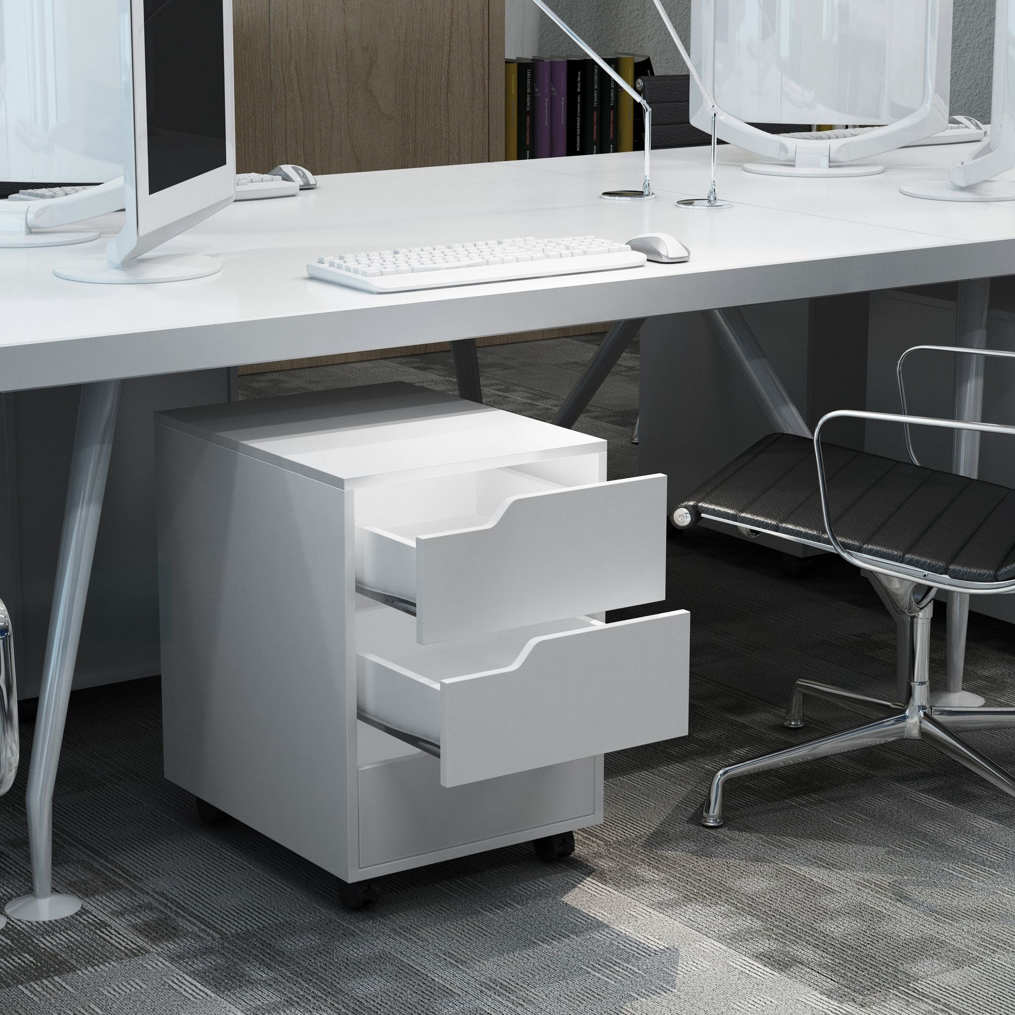 Mobiler Büroständer Mit 3 Schubladen, Rollbarer Aufbewahrungswagen Für Dokumente Und Drucker, Kompakte Aufbewahrungsmöglichkeit Ideal Für Büro Oder Schlafzimmer, 40 X 50 X 57,5 Cm, Weiß