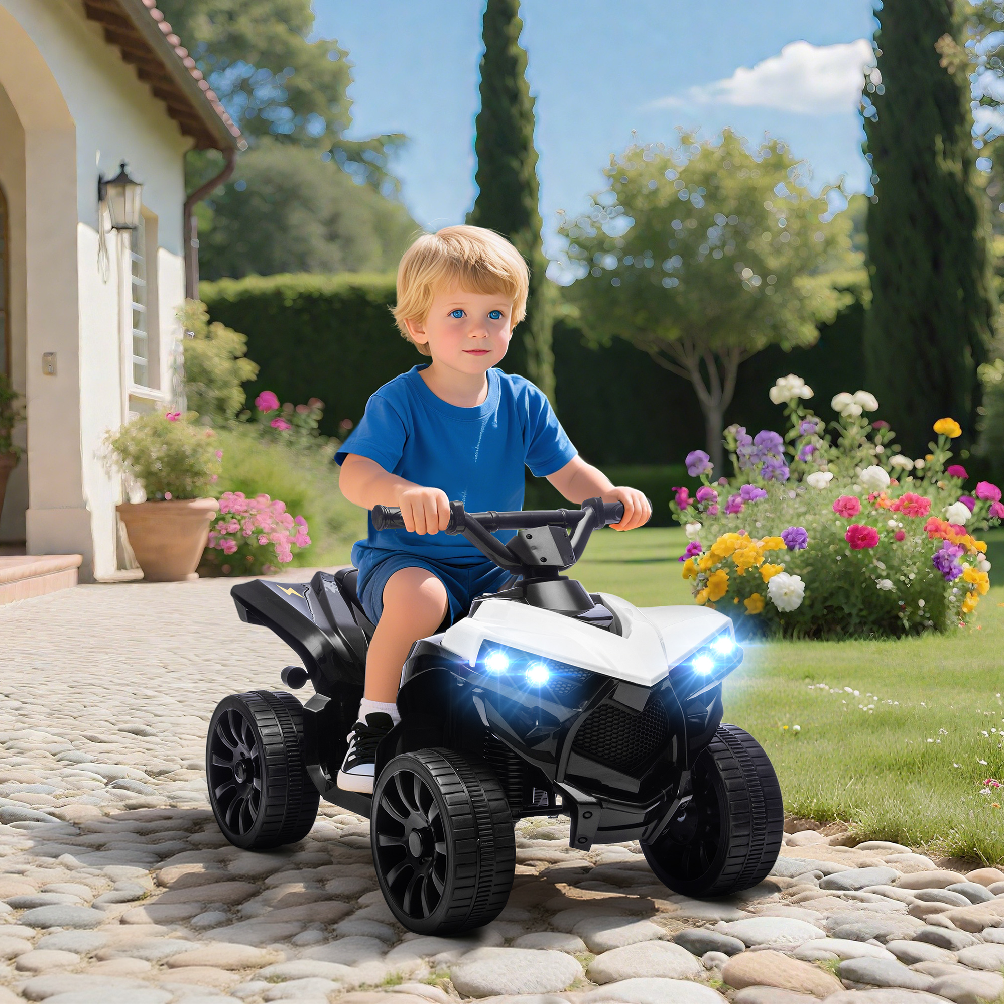 Elektrisches Kinderquad (6v), Elektrisches Aufsitz-atv Mit Musik Und Led-scheinwerfern, Geeignet Für Kinder Von 37–72 Monaten, 70 X 42 X 45 Cm, Weiß