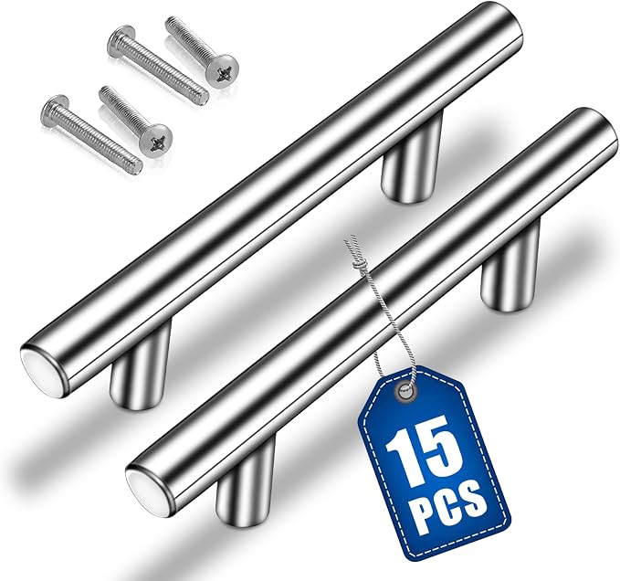 15 Silberne Küchengriffe, Gebürstete Hohlgriffe Für Schränke, Türgriffe Aus Edelstahl, Mit Schrauben, 128 Mm Bohrabstand, Für Schrankschubladen, Kleiderschranktüren (200 Mm)
